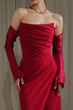 Aairah Crepe Satin Dress In Cherry