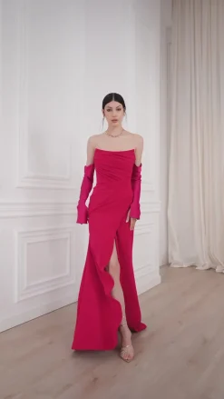 Aairah Crepe Satin Dress In Cherry