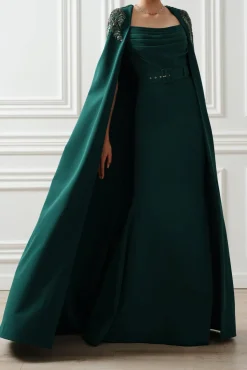 Aesha Cape Dress In Ivy-Green