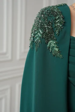 Aesha Cape Dress In Ivy-Green