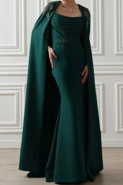 Aesha Cape Dress In Ivy-Green