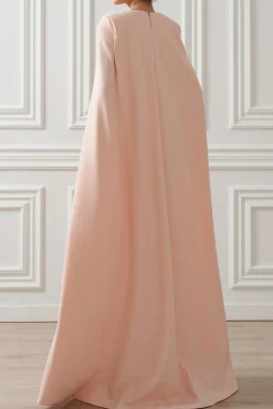 Aesha Long Cape-Dress In Soft-Peach