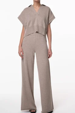 Akeem Cashmere Wide-Leg Pants In Sesame