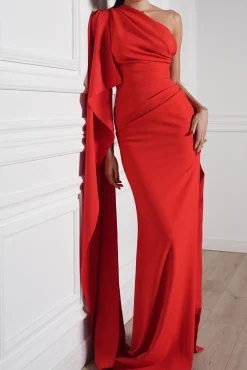 Alba Crepe Long Dress In Red