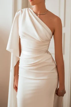 Alba Crepe Long Dress In Ivory