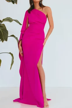 Alba Crepe Long In Dress In Hot-Pink
