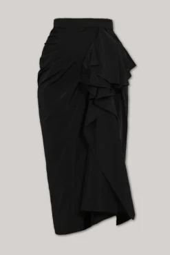 Allure Taffeta Midi Skirt In Black