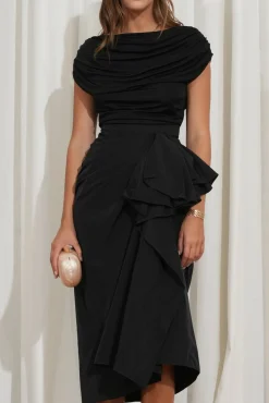Allure Taffeta Midi Skirt In Black