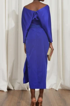 Allure Taffeta Midi Skirt In Royal-Blue