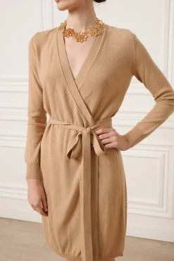 Amani V-Neck Wrap Midi Dress In Dune