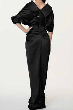 Angelina Satin Long Dress In Black