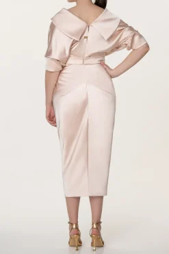 Angelina Satin Midi Dress in Powder