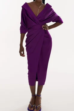 Angelina Satin Midi Dress in Royal-Purple