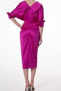 Angelina Satin Midi Dress in Fuchsia