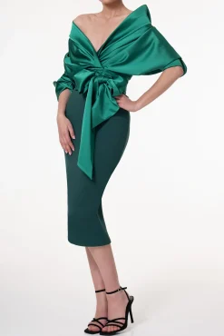 Angelina Satin Shirt In Emerald