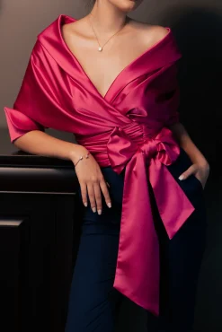 Angelina Satin Shirt In Hot Pink