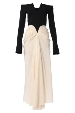 Anita Ankle Length Dress In Cream-Black