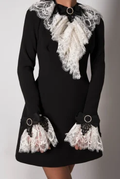 Anne Ruffled Cotton Lace Jabot In Ivory and Black