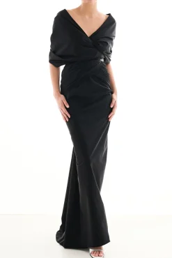 Aqila Taffeta Long Dress In Black