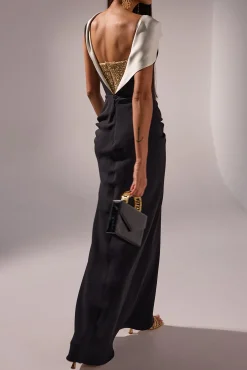 Aqusa Long Dress In Black-white
