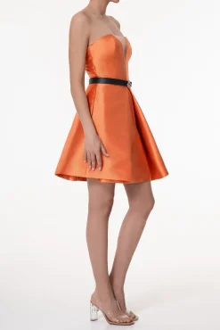Aria Mikado Short Dress In Orange