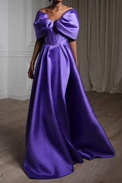 Arwa Mikado Long Dress In Electric-Purple