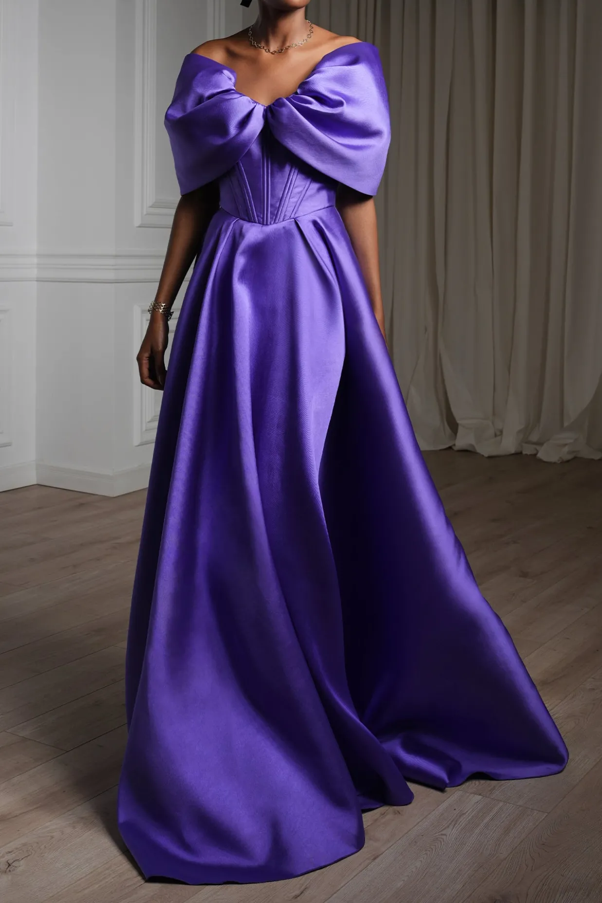 Arwa Mikado Long Dress In Electric-Purple