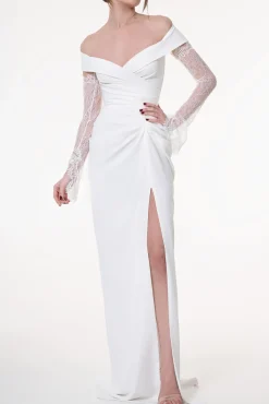 Athena Crepe Long Dress In Ivory