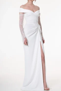 Athena Crepe Long Dress In Ivory