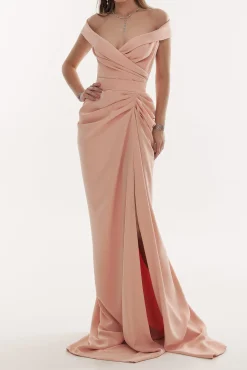Athena Crepe Long Dress In Blush