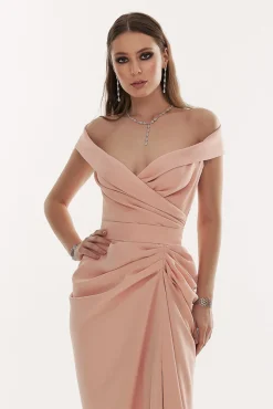 Athena Crepe Long Dress In Blush