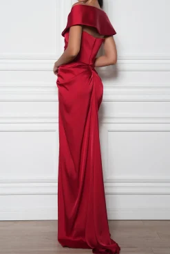 Athena Satin Dress In True-Red