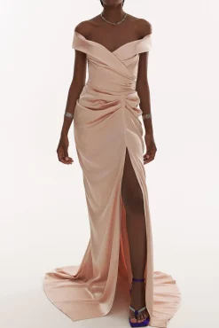 Athena Silk Long Dress In Blush