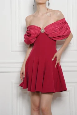 Ava Taffeta Crepe Mini Dress In Sangria
