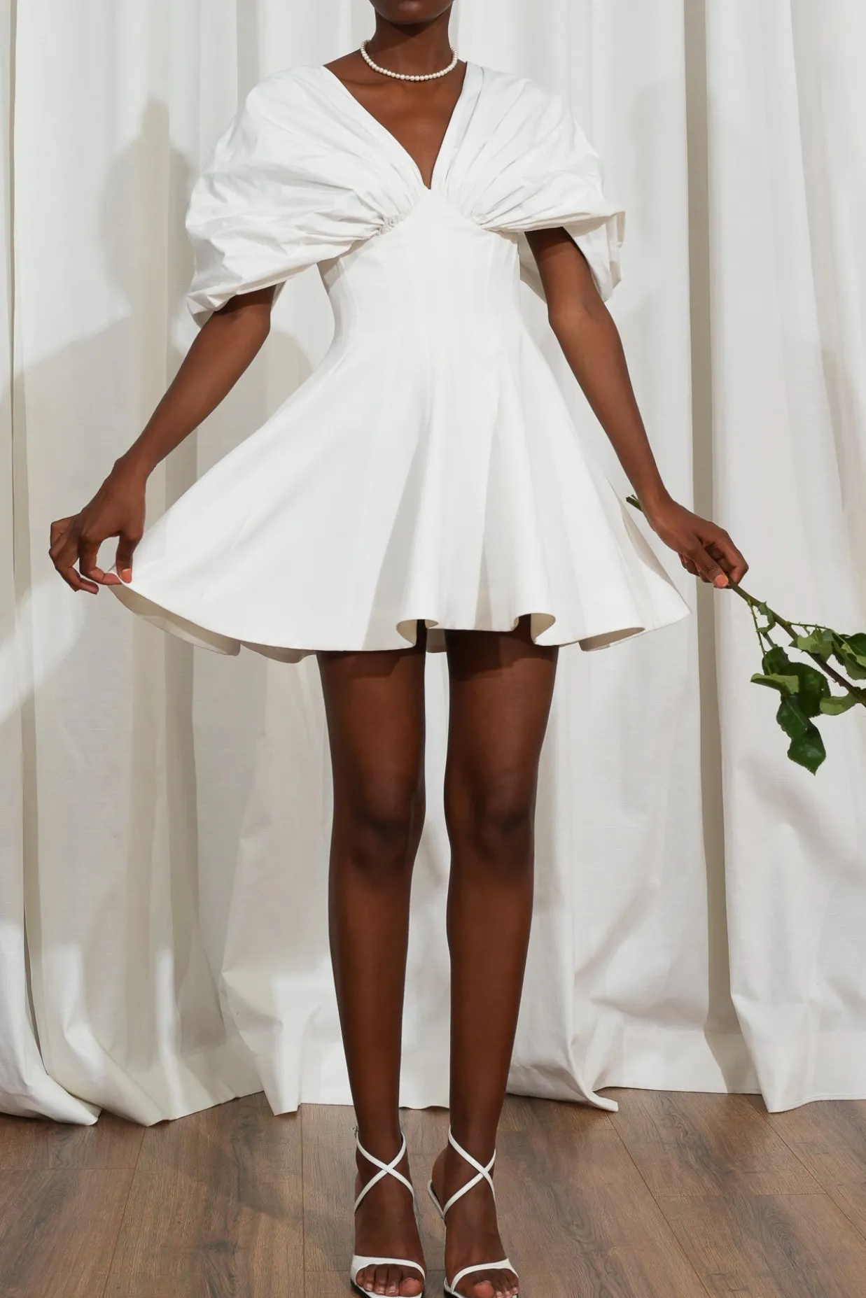 Ava Taffeta Crepe Mini Dress In Off-White