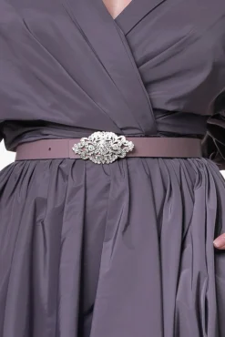 Baroque Aubergine Leather Waist Belt With Silver Buckle