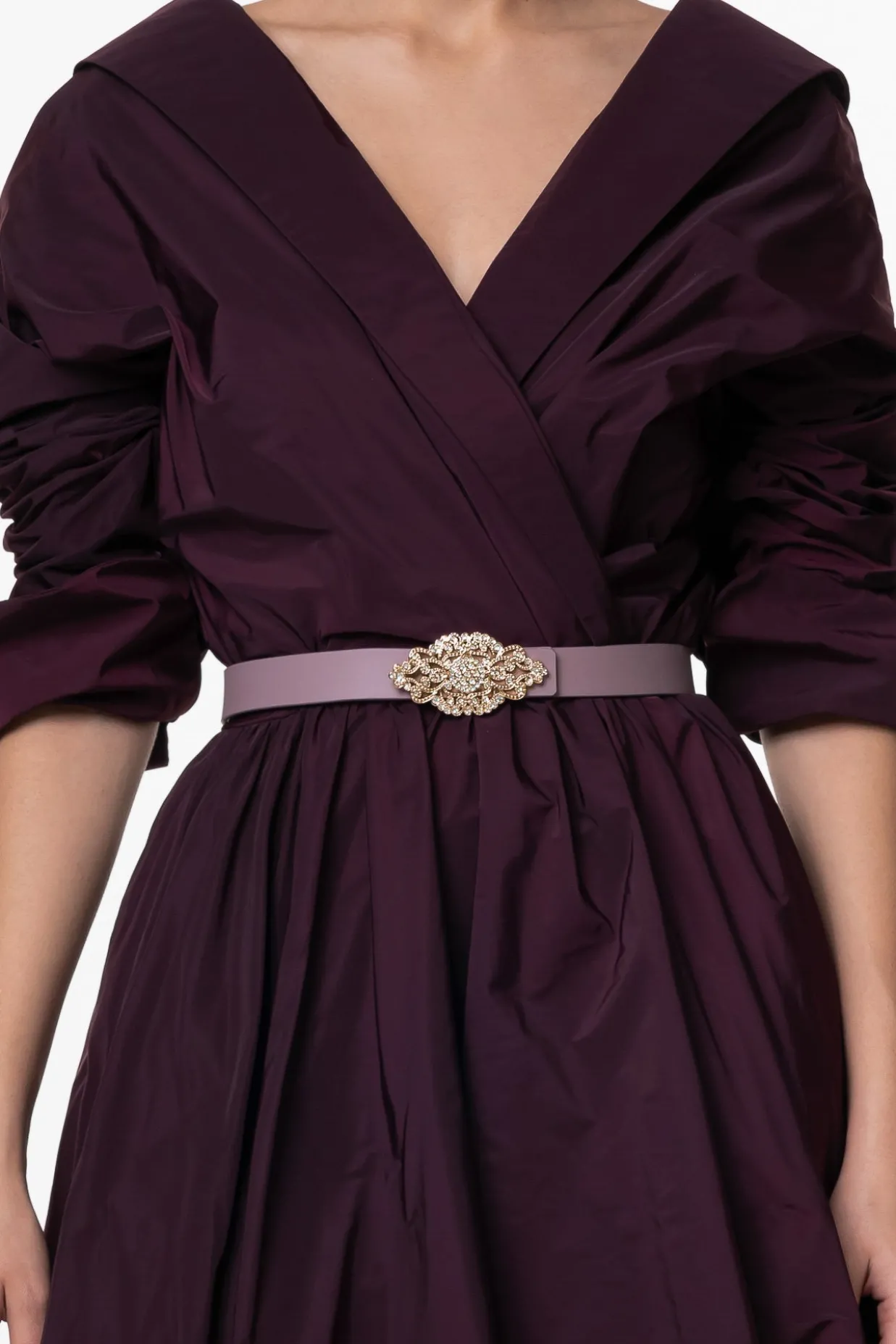 Baroque Aubergine Leather Waist Belt With Gold Buckle