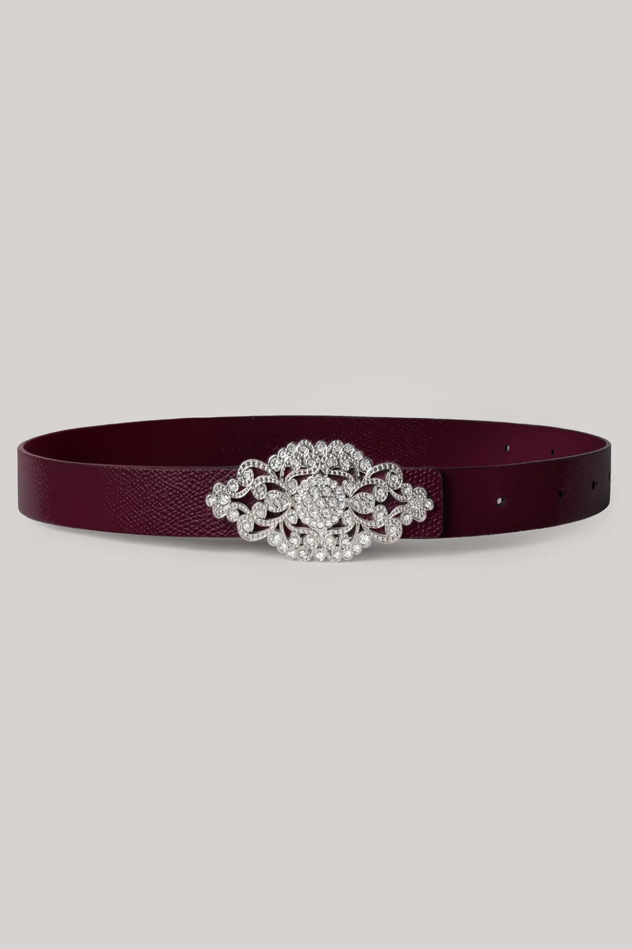 Baroque Burgundy Leather Waist Belt With Silver Buckle