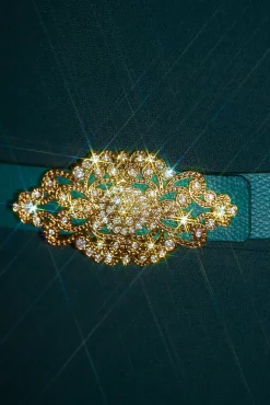 Baroque Emerald Leather Waist Belt With Gold Buckle