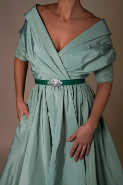 Baroque Emerald Leather Waist Belt With Silver Buckle