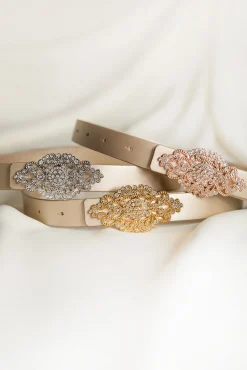 Baroque Gold Leather Waist Belt With Silver Buckle