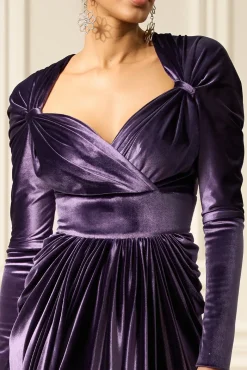 Basma Velvet Long Dress In Dusty-Purple