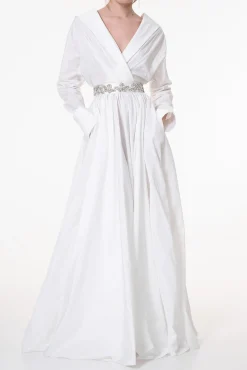 Carrie Taffeta Long Dress In Ivory