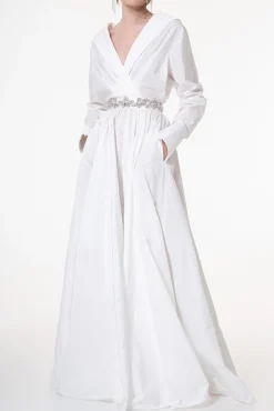 Carrie Taffeta Long Dress In Ivory