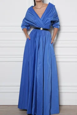 Carrie Taffeta Long Dress In Celeste