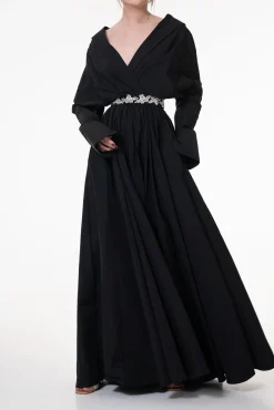 Carrie Taffeta Long Dress In Black