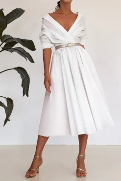 Carrie Taffeta Midi Dress in Ivory