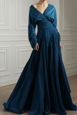 Celia Blue Taffeta Long Dress