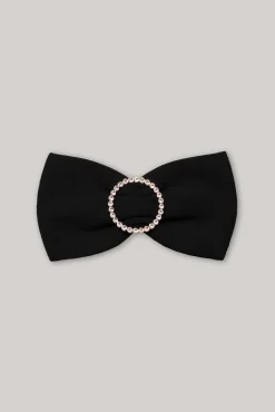 Crystals Black Crepe Bow Brooch