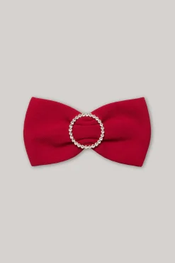 Crystals Red Crepe Bow Brooch